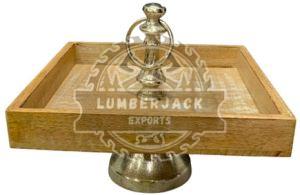 Wooden & Metal Decorative Tray for Serving, Display, Centerpiece