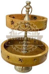 Wooden & Metal Two Tier Serving Tray