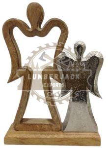 Wooden Dual Angel Sculpture Symbolic Festive