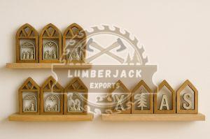 Wooden Nativity Shelf Set with House Shaped Frames