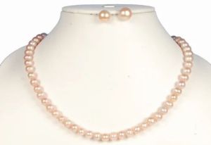 Glossy Cultured Strand Pearl Necklace Set Weeding Wear