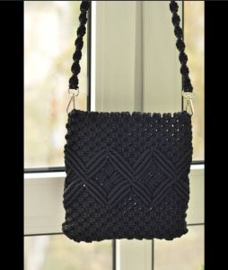 Black Cotton Rope Macrame Side Bag, Specialities : Handmade, Durable