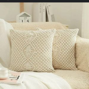 Cotton Macrame Pillow Cover, Color : Off White for Home Decor