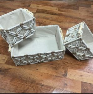 Cotton White Woven Macrame Storage Basket Rectangular