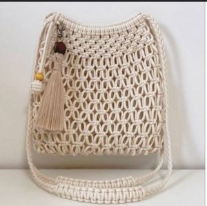 Cotton Rope Womens Attractive Macrame Shoulder Bag, Color : Creamy