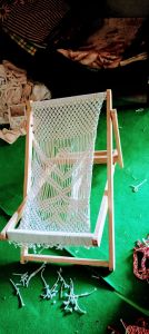 Wooden Stylish Macrame Foldable Sun Lounger, Color : Off White