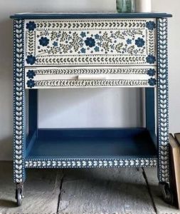 Hand Paint Teak Wood Side Table