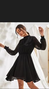 Pure Georgette Plain Dresses, Color : Black Party Wear