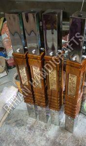 Polished Stainless Steel Wooden Golden Railing Pillar