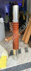 Polished Stainless Steel Wooden Round Railing Pillar