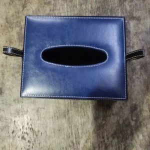 Blue Leather Tissue Box