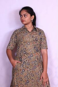 Brown Cotton Printed Kalamkari Kurti Daily Wear