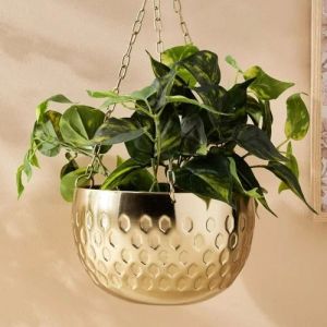 Polished Hammered Metal Hanging Planter 6x4 Inch for Decoration