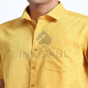 Mens Golden Cotton Shirts, Pattern : Plain, Fit Type : Regular Fit