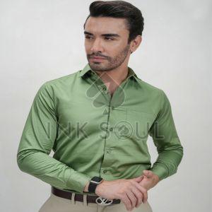 Mens Olive Green Cotton Shirts, Pattern : Plain