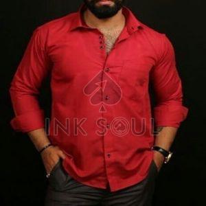 Mens Red Cotton Shirts, Pattern : Plain, Fit Type : Regular Fit