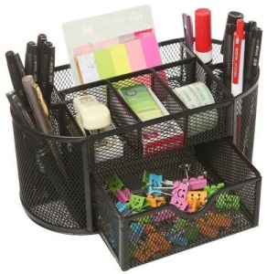 Powder Coated Black Rectangular Metal Mesh Desk Organizer