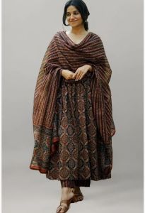 Party Wear Ladies Cotton Suit, Color : Brown