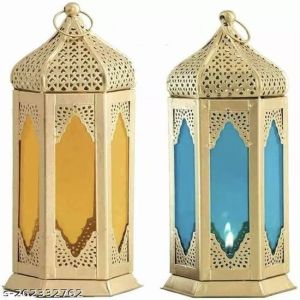Polished Iron & Glass Moroccan Hanging Lantern 10 Inch