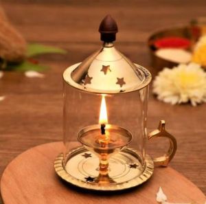 Brass Akhand Diya with Glass