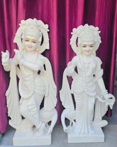 Polished Plain Marble Radha Krishna Statue, Color : White
