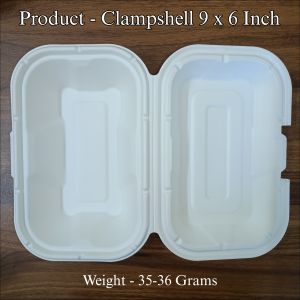 Baggase Clamshell Tray 9x6 Inch