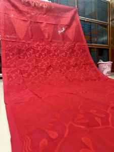 Net Stitched Bengal Cotton Saree, Color : Red, Age Group : Adults