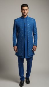 Blue Shrug Japanese 12 Men Wedding Sherwani