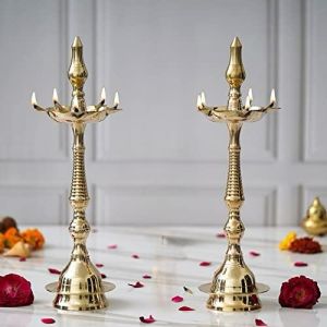 Polished Kerala Fancy Samai Brass Diya, Color : Yellow Multisize