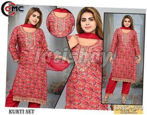 Plain Fancy Kurti Set, Neck Shape : Round Neck