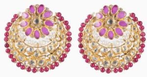 92.5 Sterling Silver Chand-bali Kundan Earrings, Color : Gold, Pink