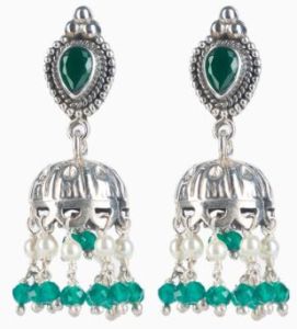 Fusion Traditional Earrings, Color : Green, Faux Pearls