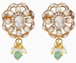 Moissanite Polki Dangler Earrings, Color : Gold, Green, White