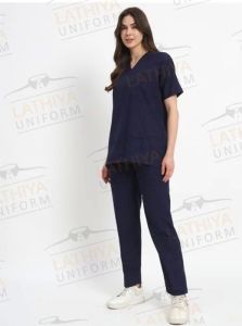 Plain Cotton Hospital Scrub Suit, Color : Blue, Gender : Female