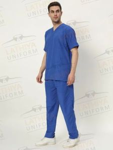 Plain Cotton Mens Blue Scrub Suit Standard, Technics : Machine Made