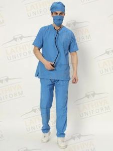 Cotton Plain Reusable Scrub Suit, Color : Blue Standard