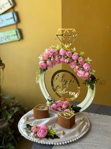 Engagement Ring Platter With Pink Peach Rose Decoration