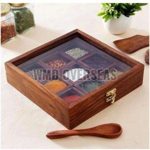 Smooth Polished Surface Wooden Spice Box Container