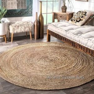 Round Braided Jute Rugs, Color : Natural Brown for Home Decoration