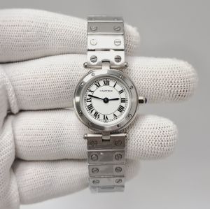 Cartier Pre-owned Santos Steel White Dial Swiss Quartz Watch
