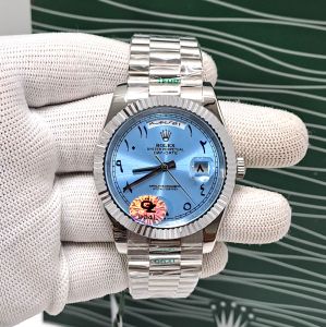 Rolex day-date 40 Platinum Steel Blue Arabic Dial Stainless Steel Strap Watch