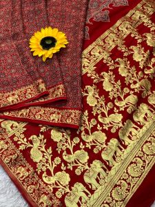 Designer Ajrakh Printed Gaji Silk Saree, Saree Length : 6.3 Meter