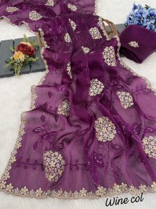 Embroidered Chiffon Sarees, Brand Name : Saurya Life Style
