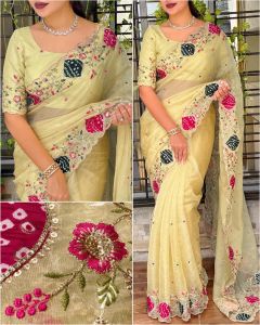 Ladies Elegant Glass Tissue Organza Saree