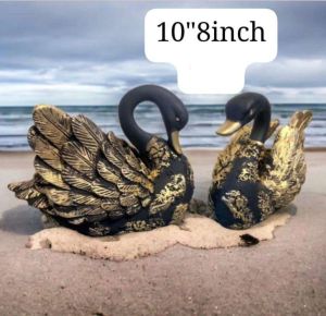10 Inch Black Golden Swan Pair Sculpture