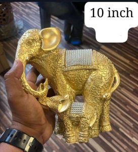 Metal 10 Inch Golden Elephant Statue, Packaging Type : Box