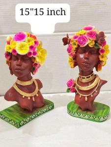 Resin 15 Inch African Lady Showpiece Statue, Color : Brown