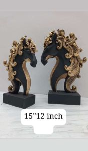 Resin Golden Hair Black Horse Statue, Size : 15 12 Inch for Home Decor