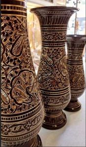 Glossy Golden Meenakari Work Metal Flower Vase for Home Decor