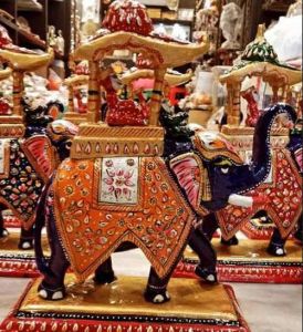 Hand Painted Blue Elephant Statue